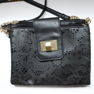 💐 Apt. 9 Black Crossbody Laser Cut Bag with Gold Accents